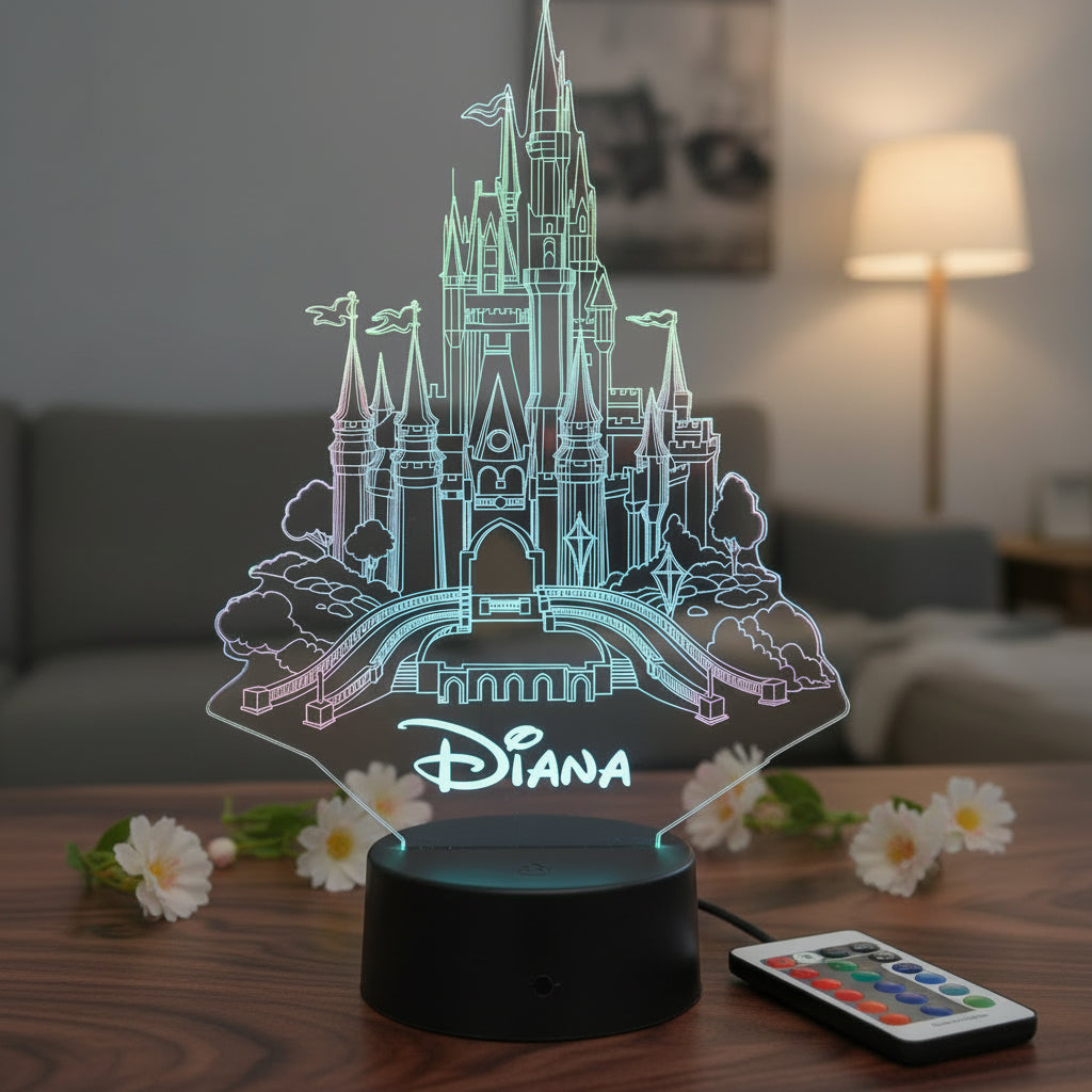 Lámpara LED Castillo Inspirado en Disney Personalizada – Luz RGB con Nombre
